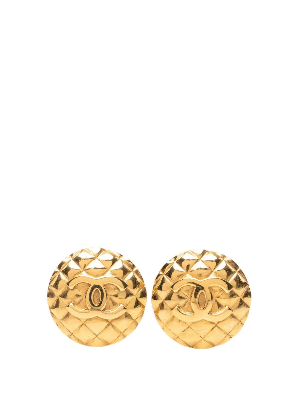 CHANEL Pre-Owned 1980-1990 CC Gold Plated Quilted Round Clip On Earrings costume earrings - Oro