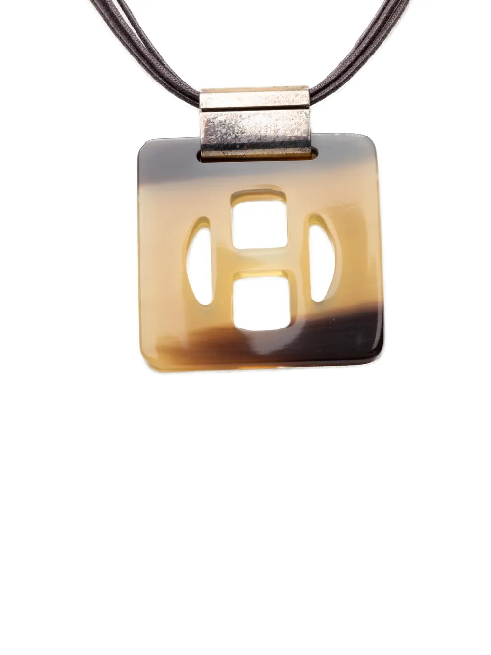 Hermès Pre-Owned 20th Century Buffalo Horn Square Pendant Necklace costume necklace - Marrone