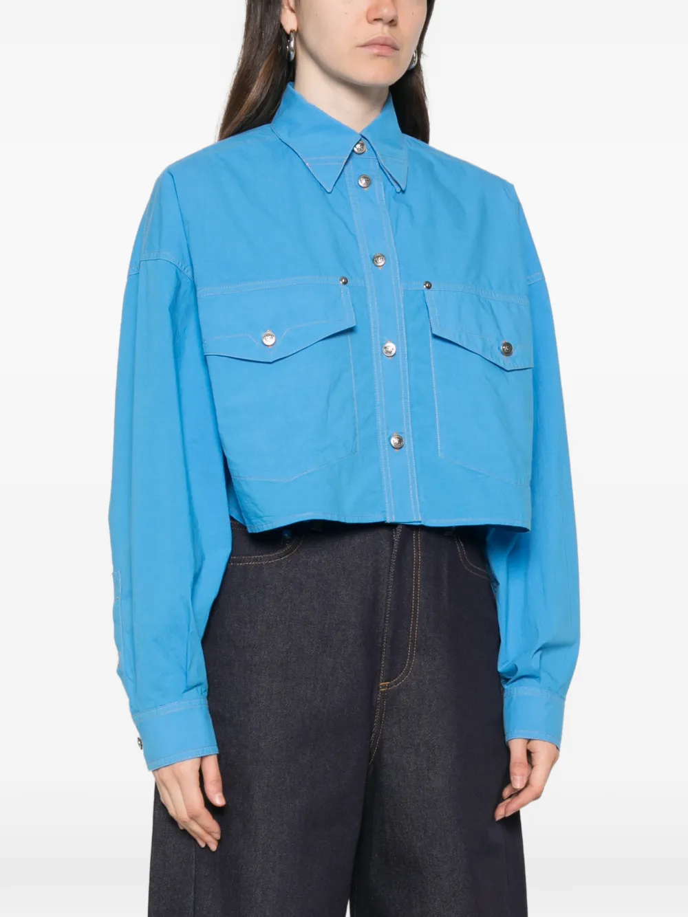 Versace Cropped shirtjack van katoenen popeline Blauw