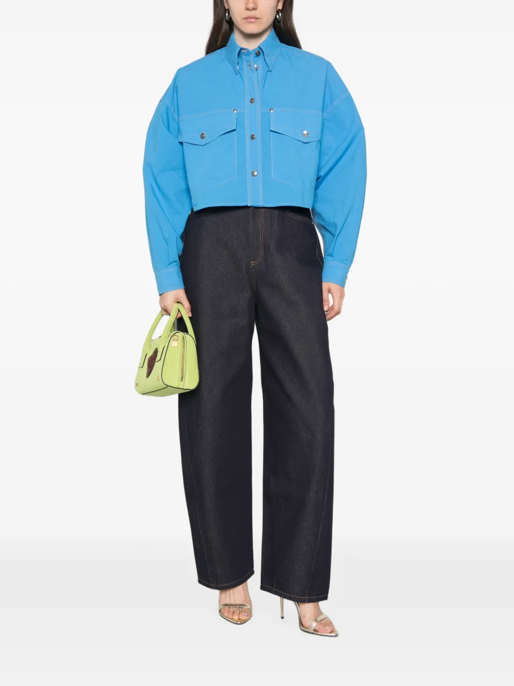 Versace Cropped shirtjack van katoenen popeline Blauw