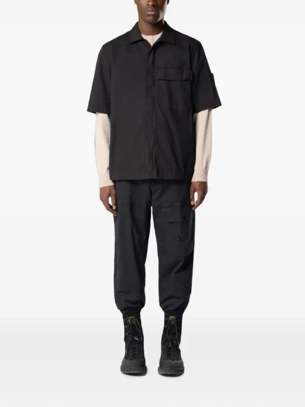 Stone Island Overhemd met logopatch en korte mouwen Zwart