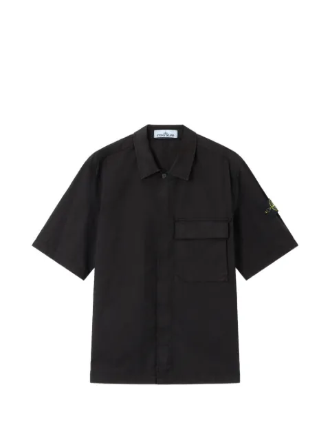 Stone Island 1100025 stretch organic cotton twill short-sleeve shirt with dual chest pocket