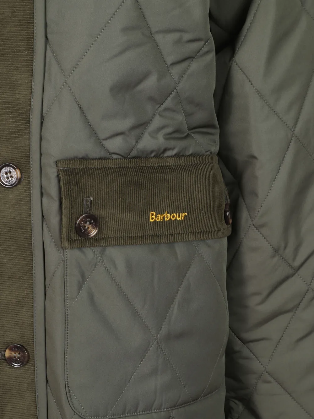 Barbour Dunswell gewatteerde jas met ribfluwelen afwerking Groen
