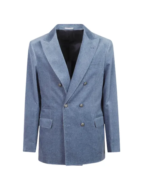 Brunello Cucinelli denim-effect cotton velvet one-and-a-half breasted tailor blazer with metal buttons