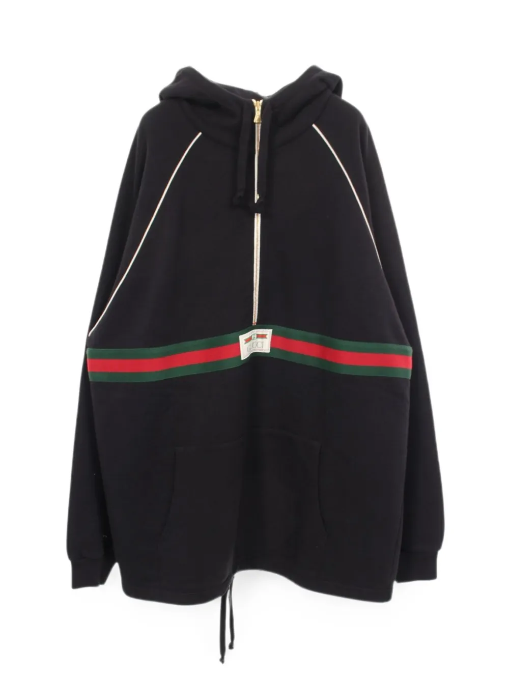 Pre-owned Gucci Web Stripe Half-zip Hoodie In Black