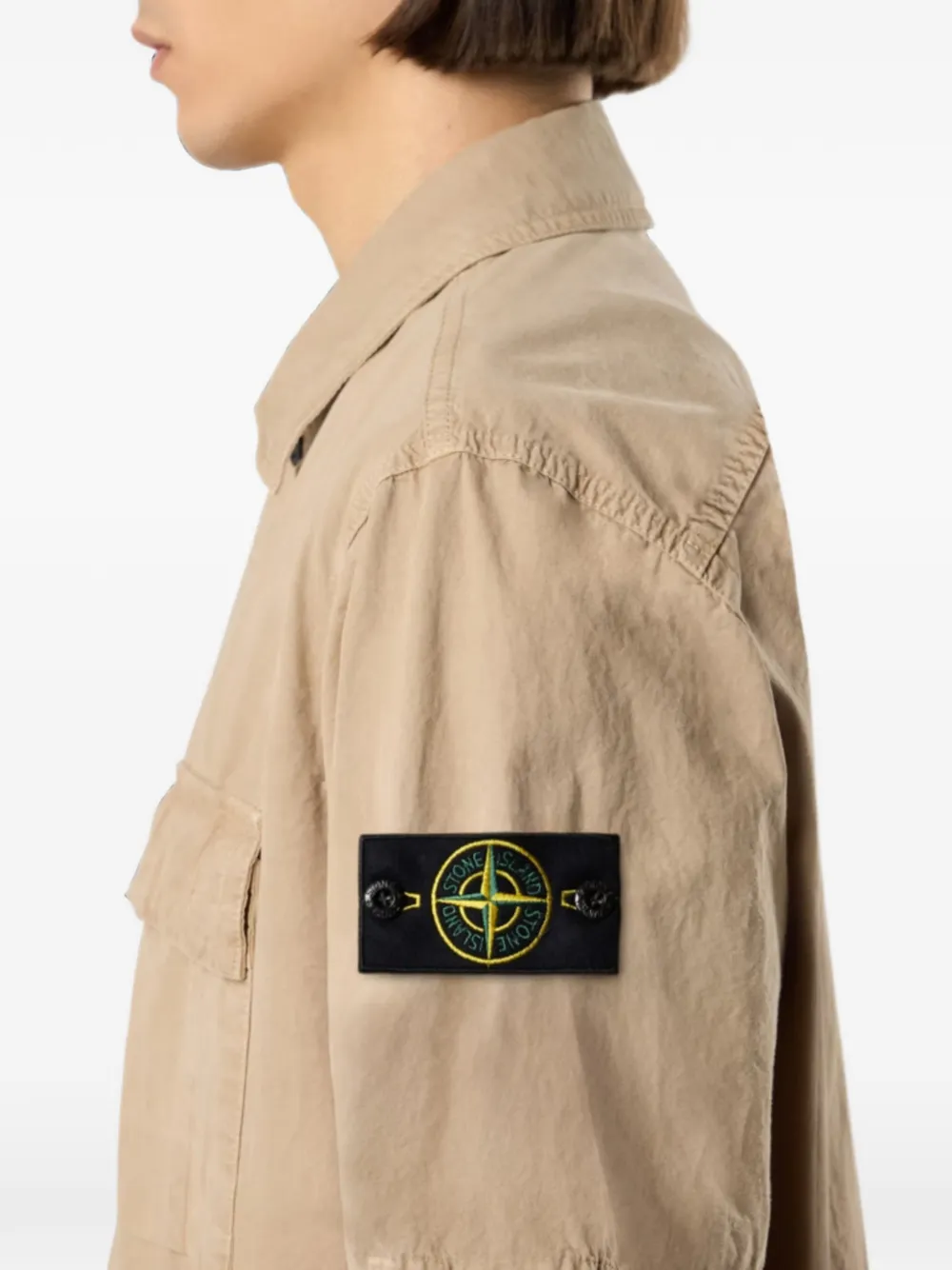 Stone Island Overhemd met logopatch en korte mouwen Beige