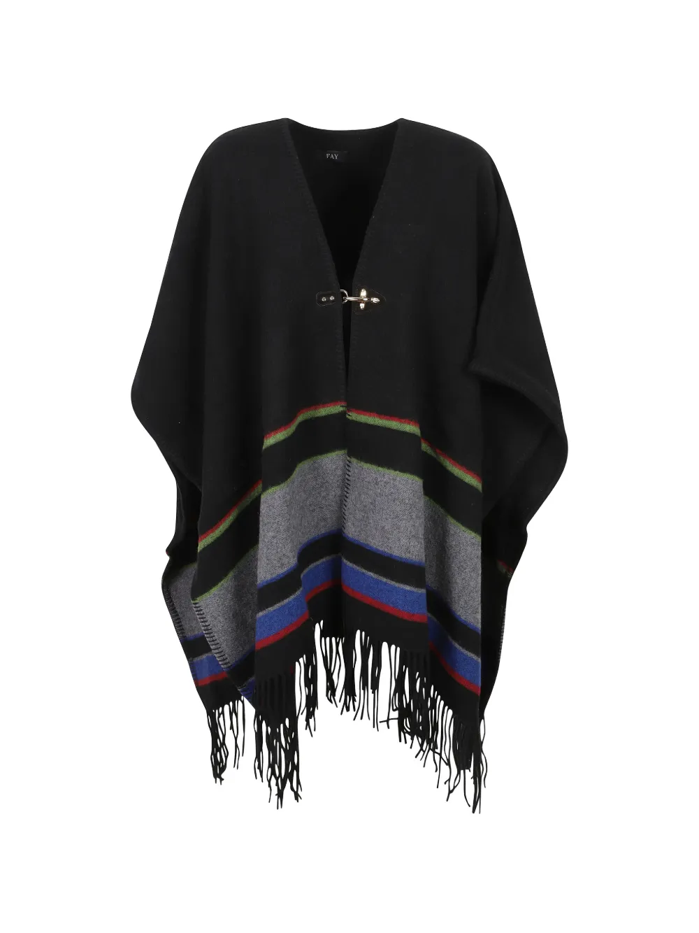 Fay Hook-fastening Fringed Cape Jacket In Black