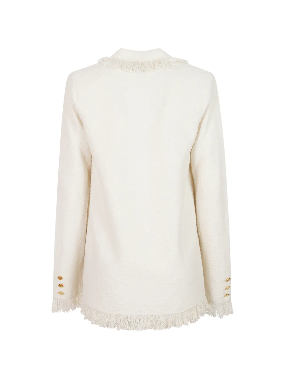 Elisabetta Franchi Blazer met dubbele rij knopen en franje-afwerking Wit