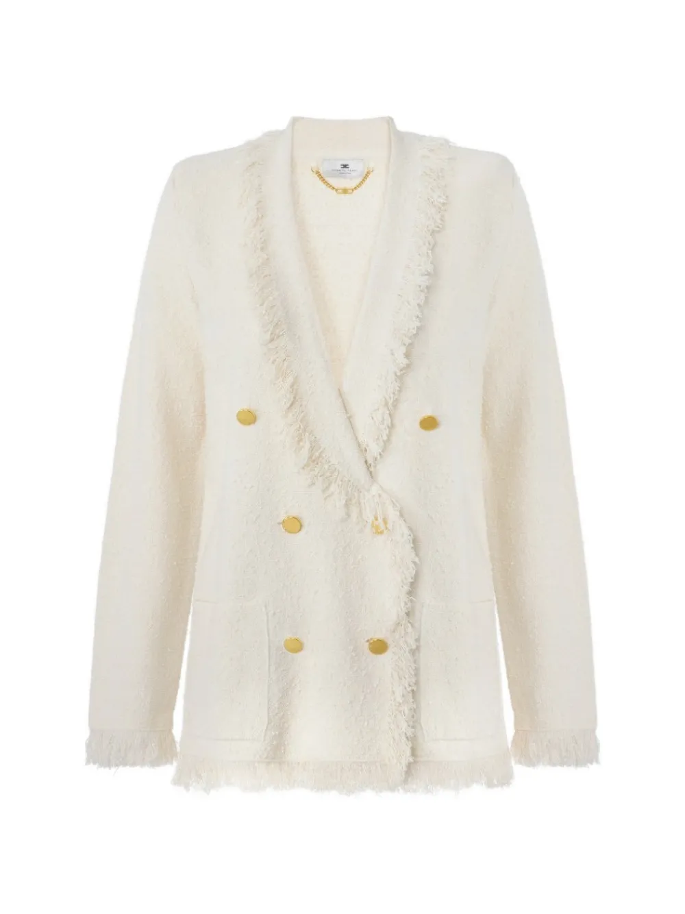 Elisabetta Franchi Blazer met dubbele rij knopen en franje-afwerking Wit