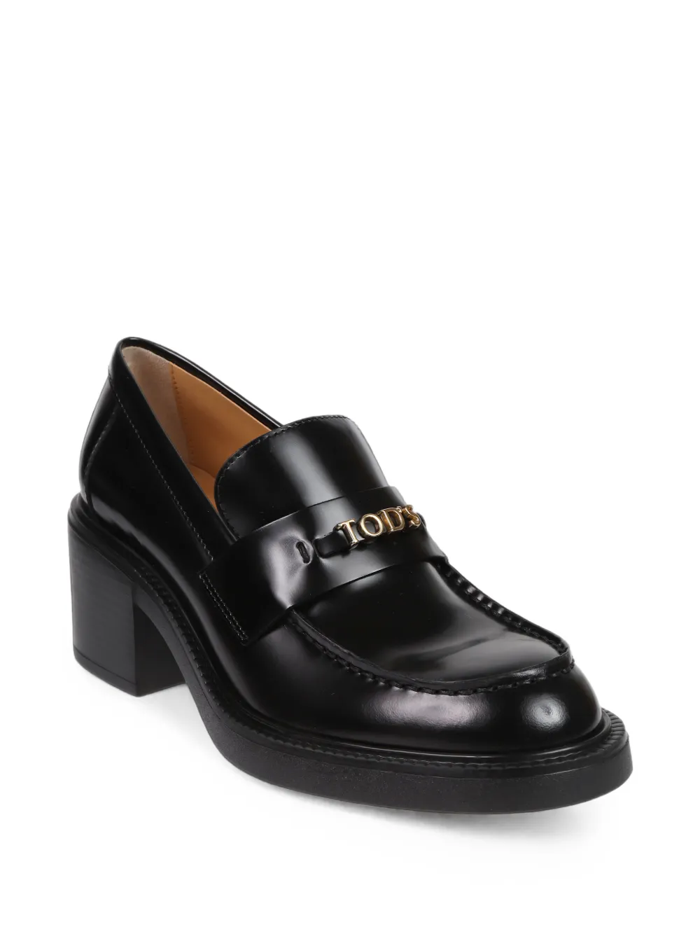 Tod's logo-plaque block-heel loafers Zwart