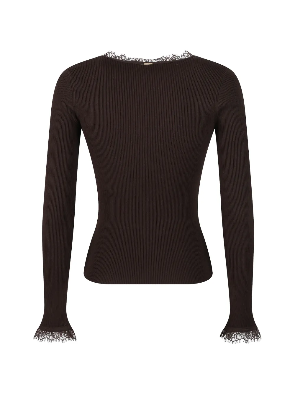 TWINSET Ribgebreide trui met kanten afwerking Bruin
