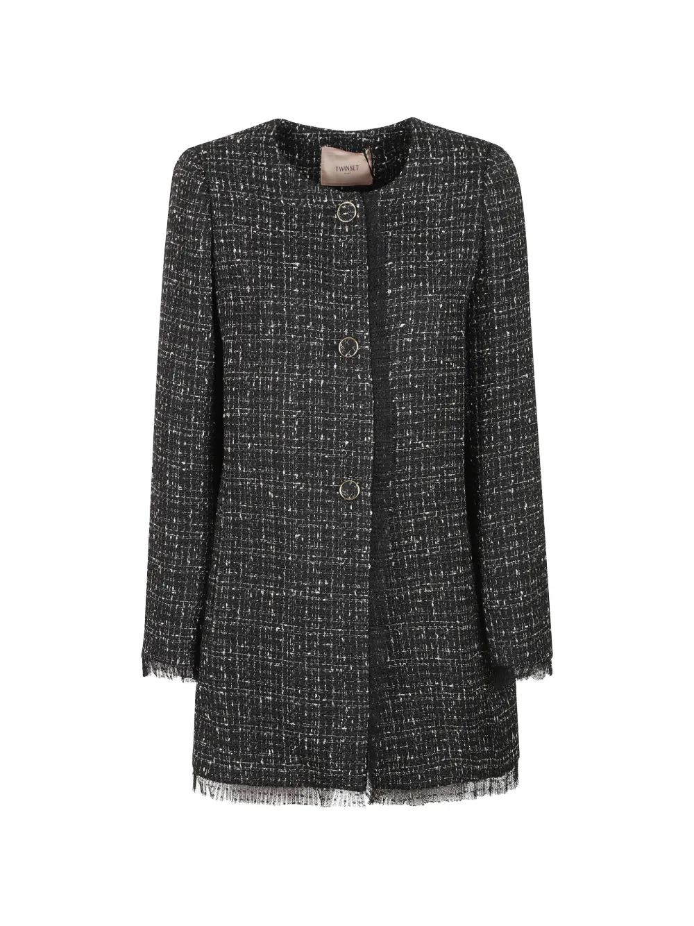 TWINSET bouclé and plumetis tulle coat