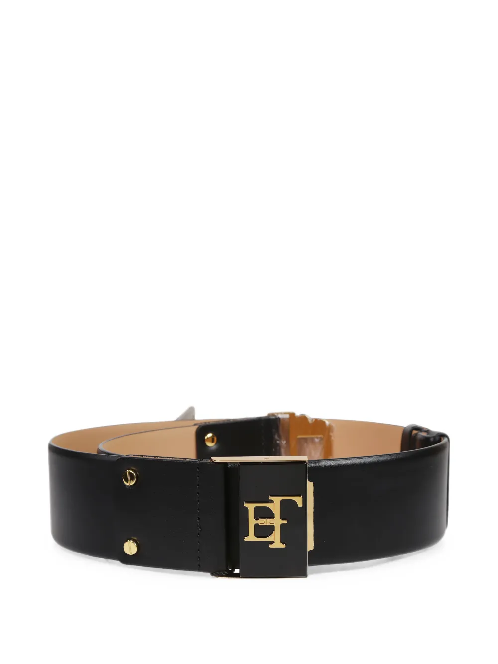 Elisabetta Franchi Leren riem met logoplakkaat Zwart