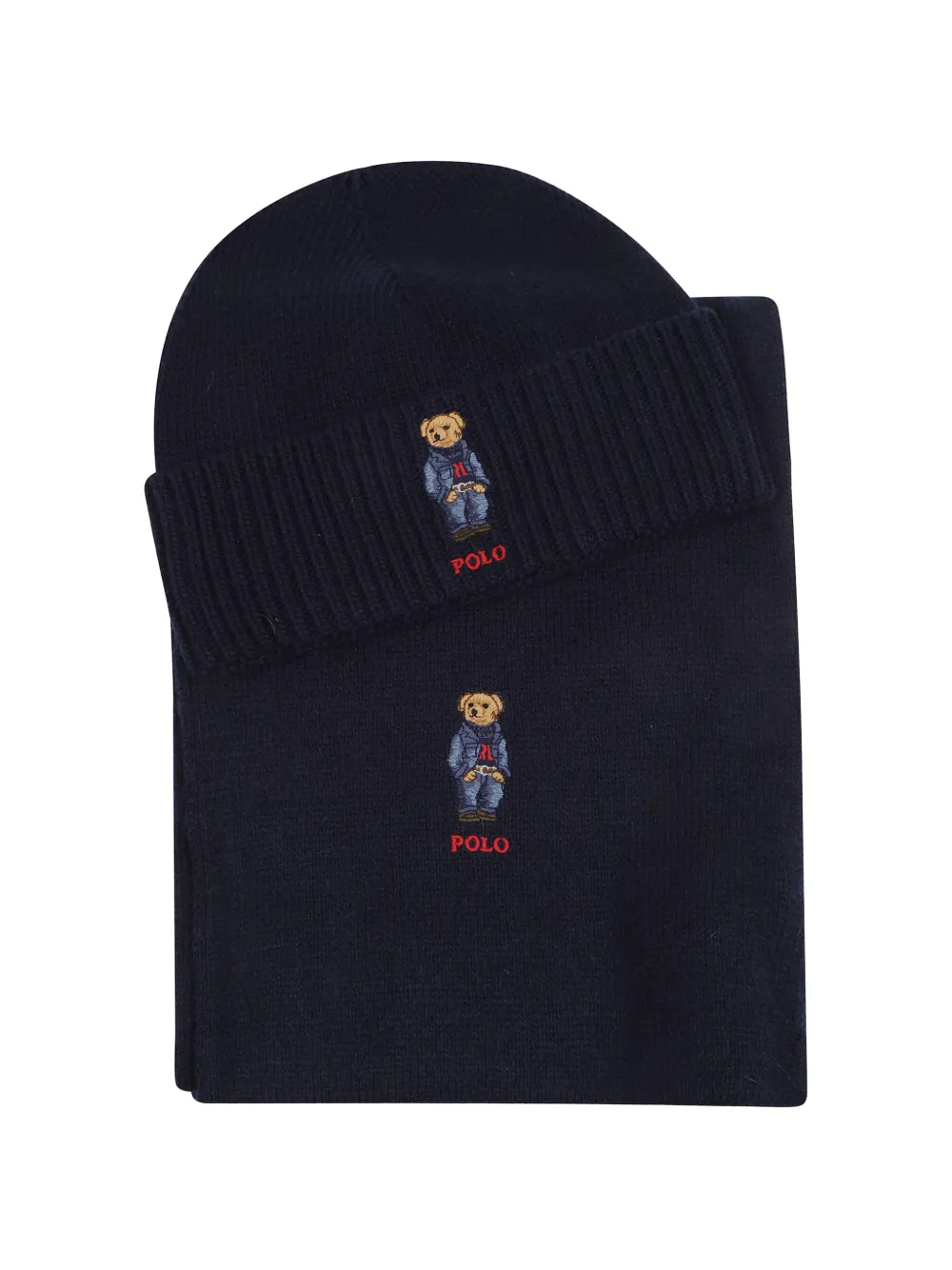 Polo Ralph Lauren logo beanie hat and scarf set - Blu
