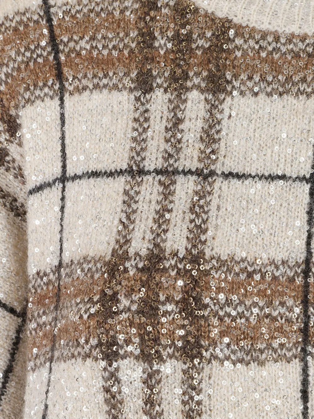 Brunello Cucinelli Geruite trui verfraaid met pailletten Beige