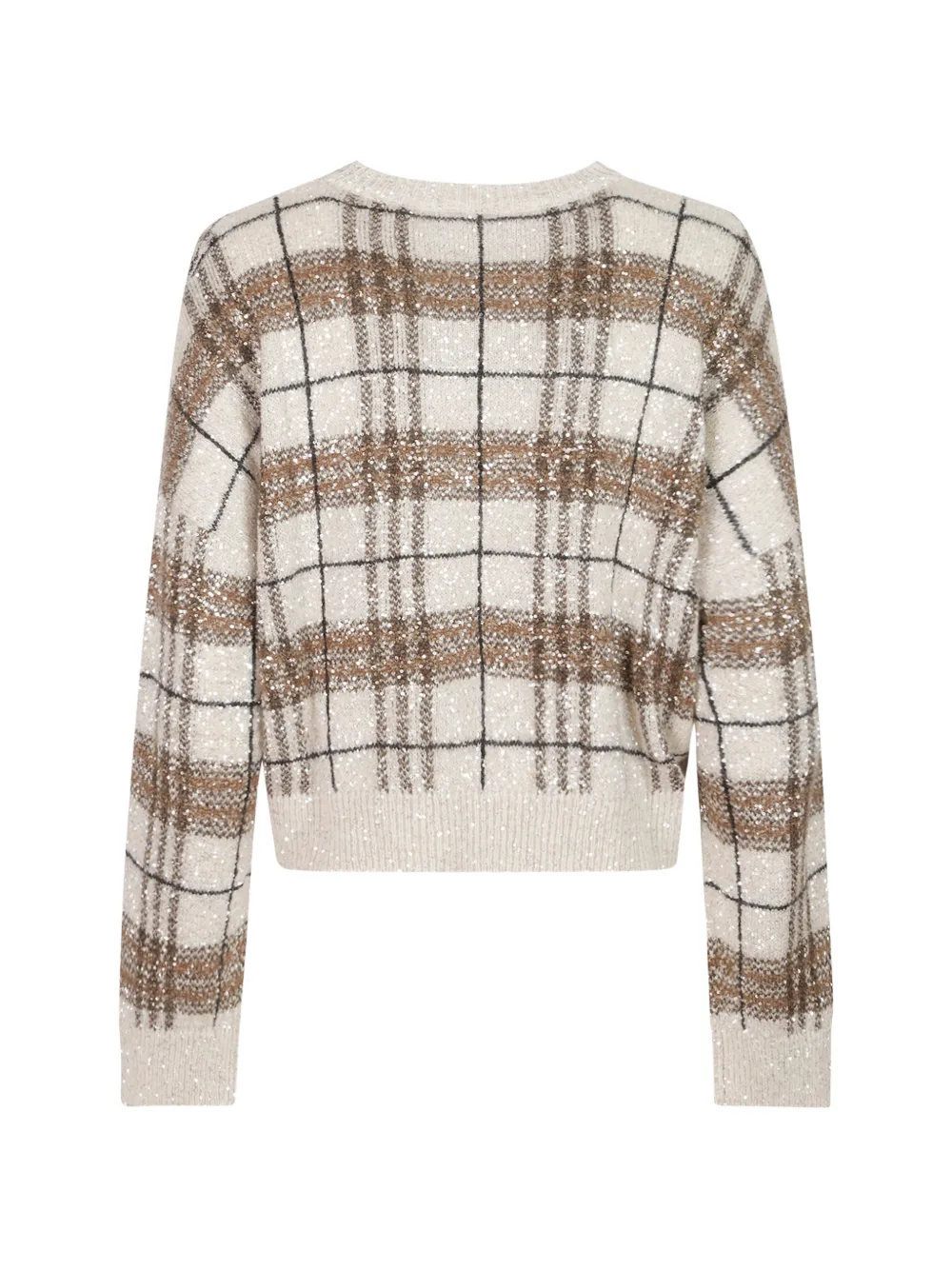 Brunello Cucinelli Geruite trui verfraaid met pailletten Beige