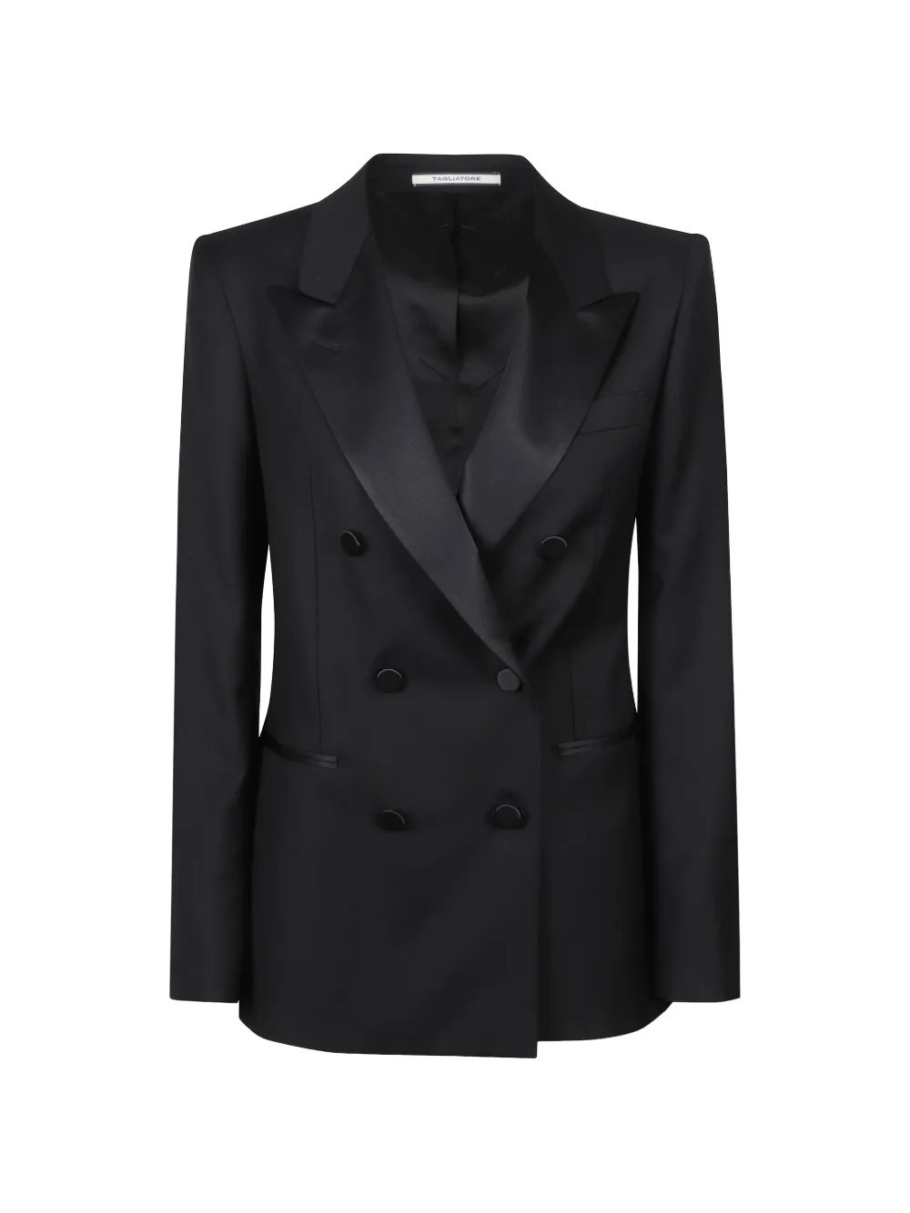 Tagliatore double-breasted satin-trim blazer - Schwarz