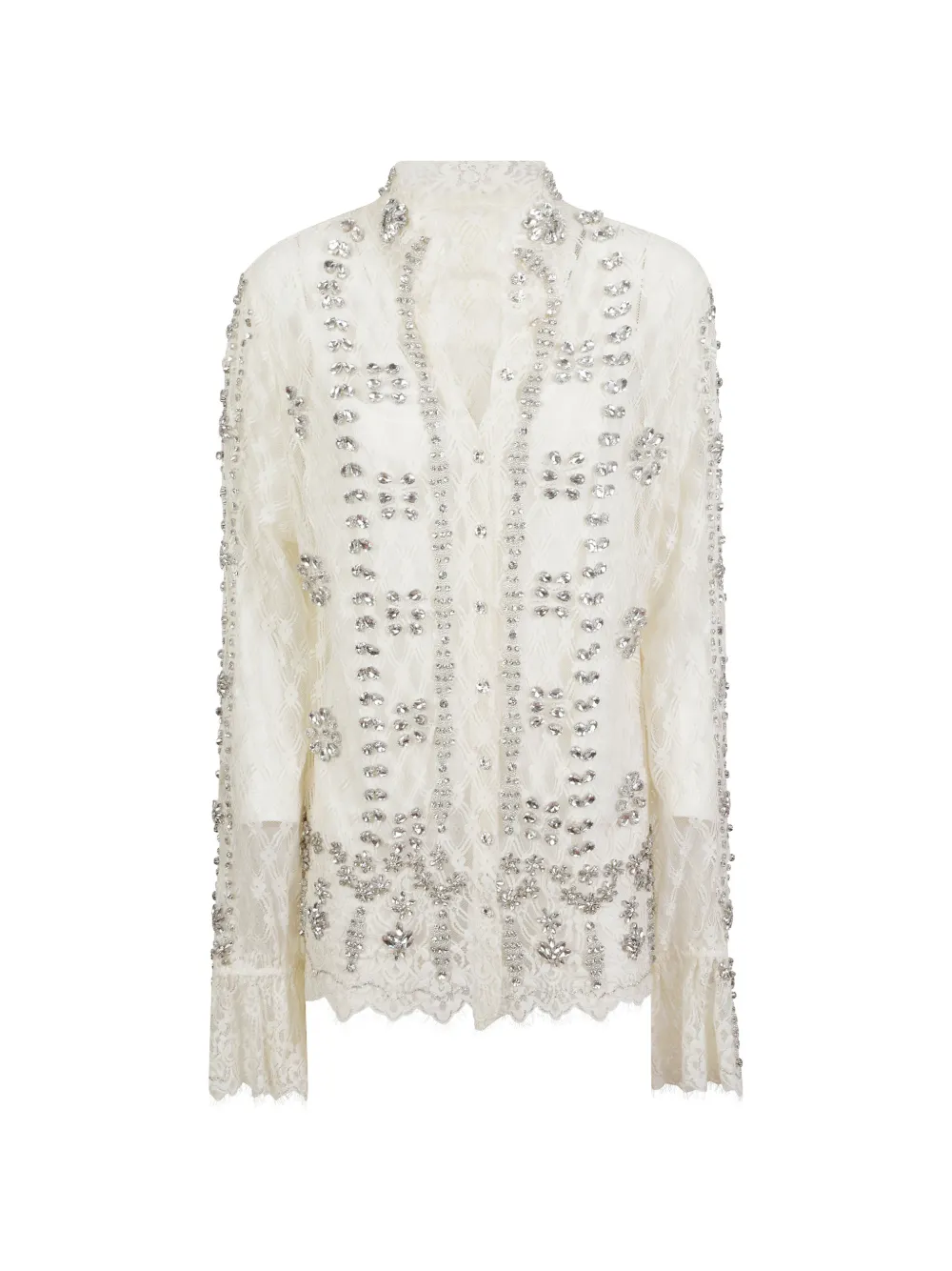 Costarellos Lilou crystal-embellished lace shirt - Weiß