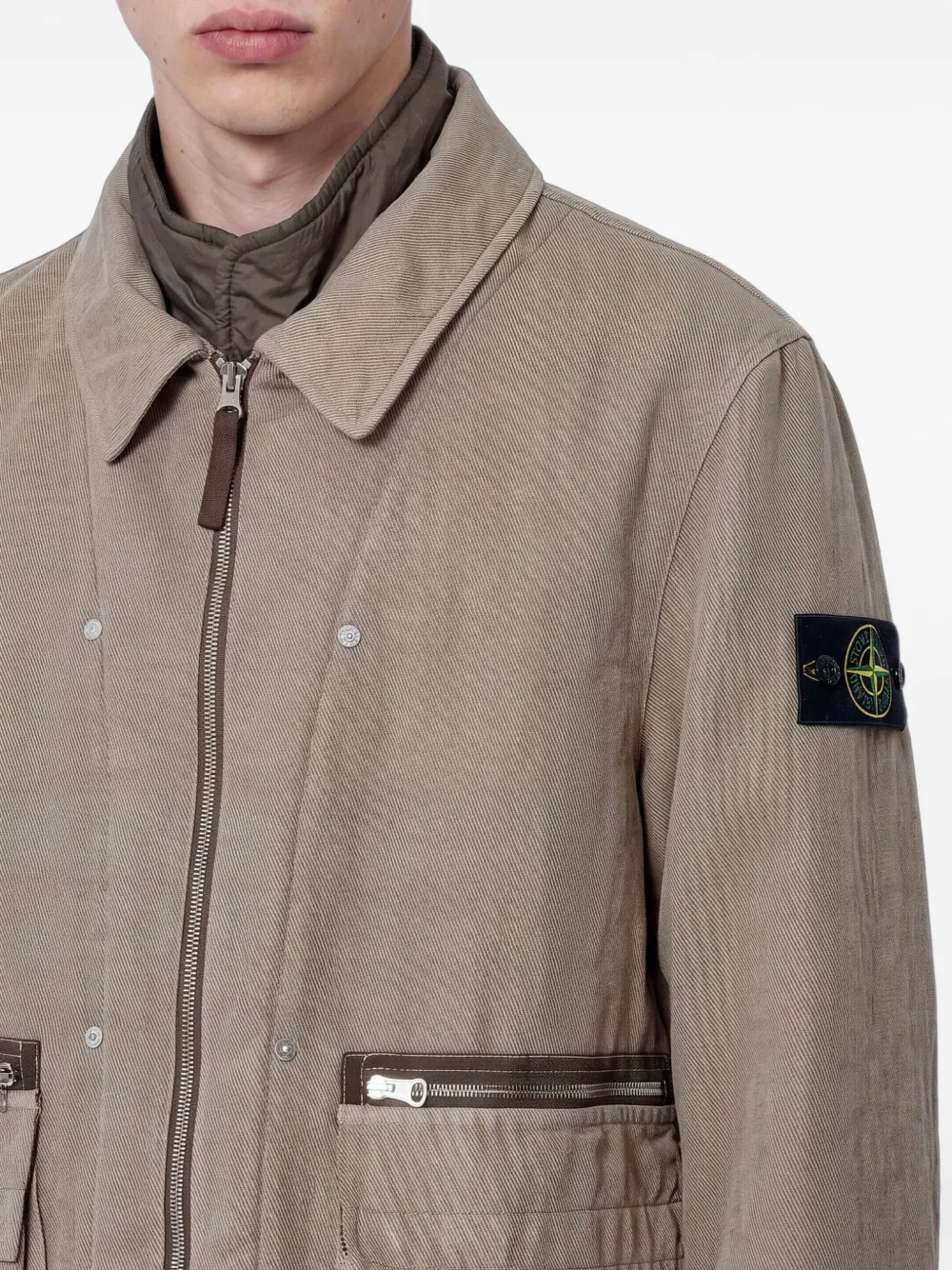Stone Island 4100043 diagonaal katoenen TC wollen jack Beige
