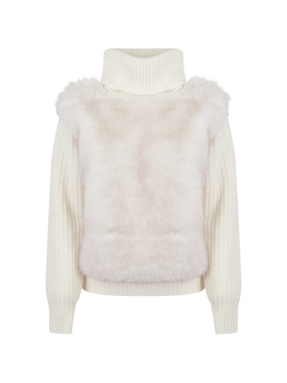 Herno faux-fur panel roll-neck sweater Wit