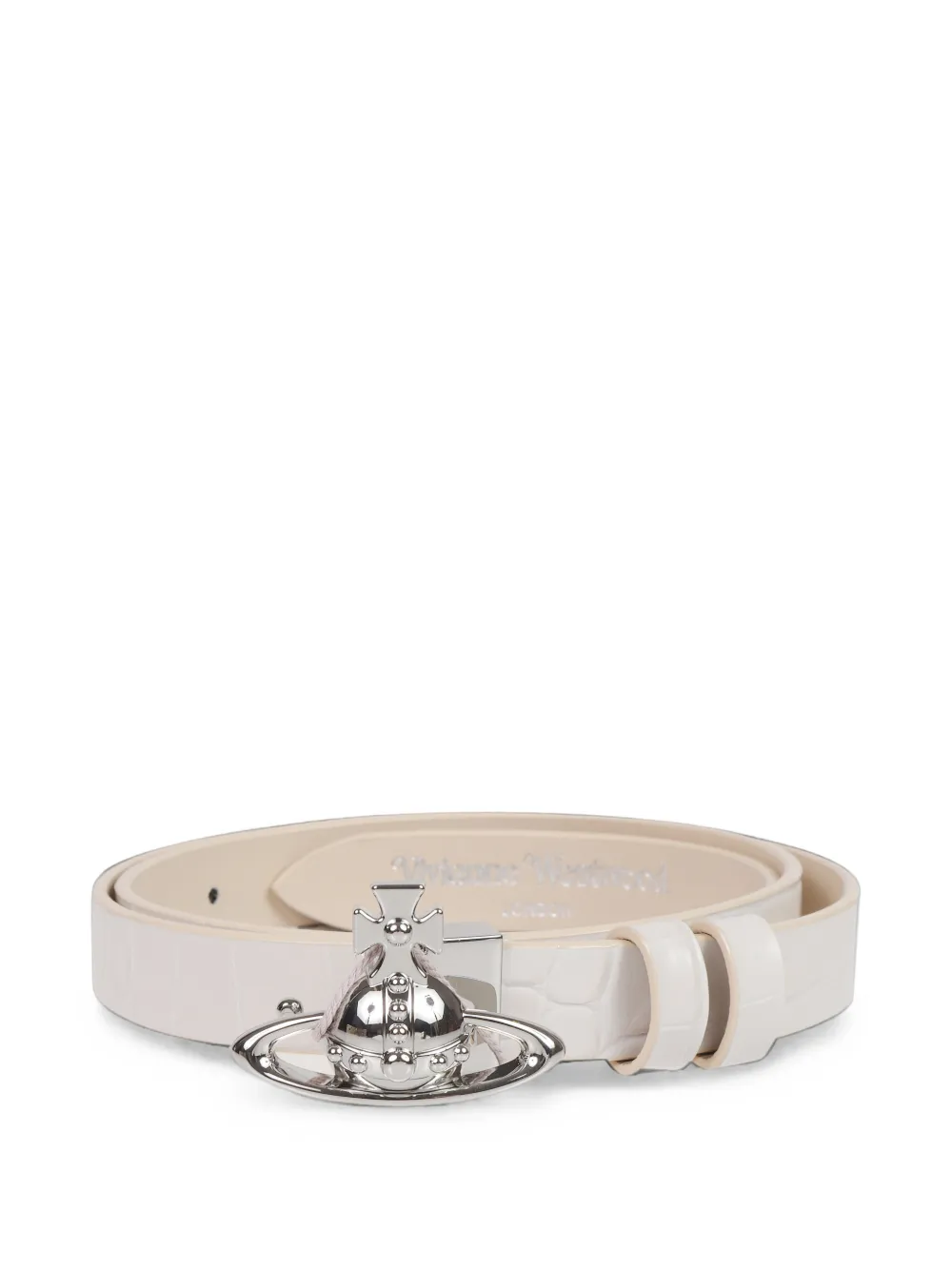 Vivienne Westwood Kleine Orb leren riem met krokodillen-reliëf Wit