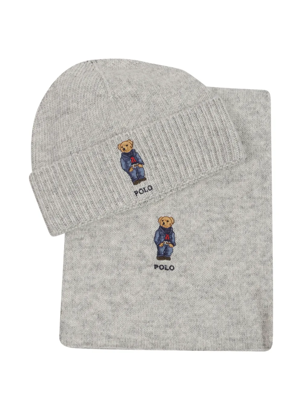 Polo Ralph Lauren logo beanie hat and scarf set - Grigio