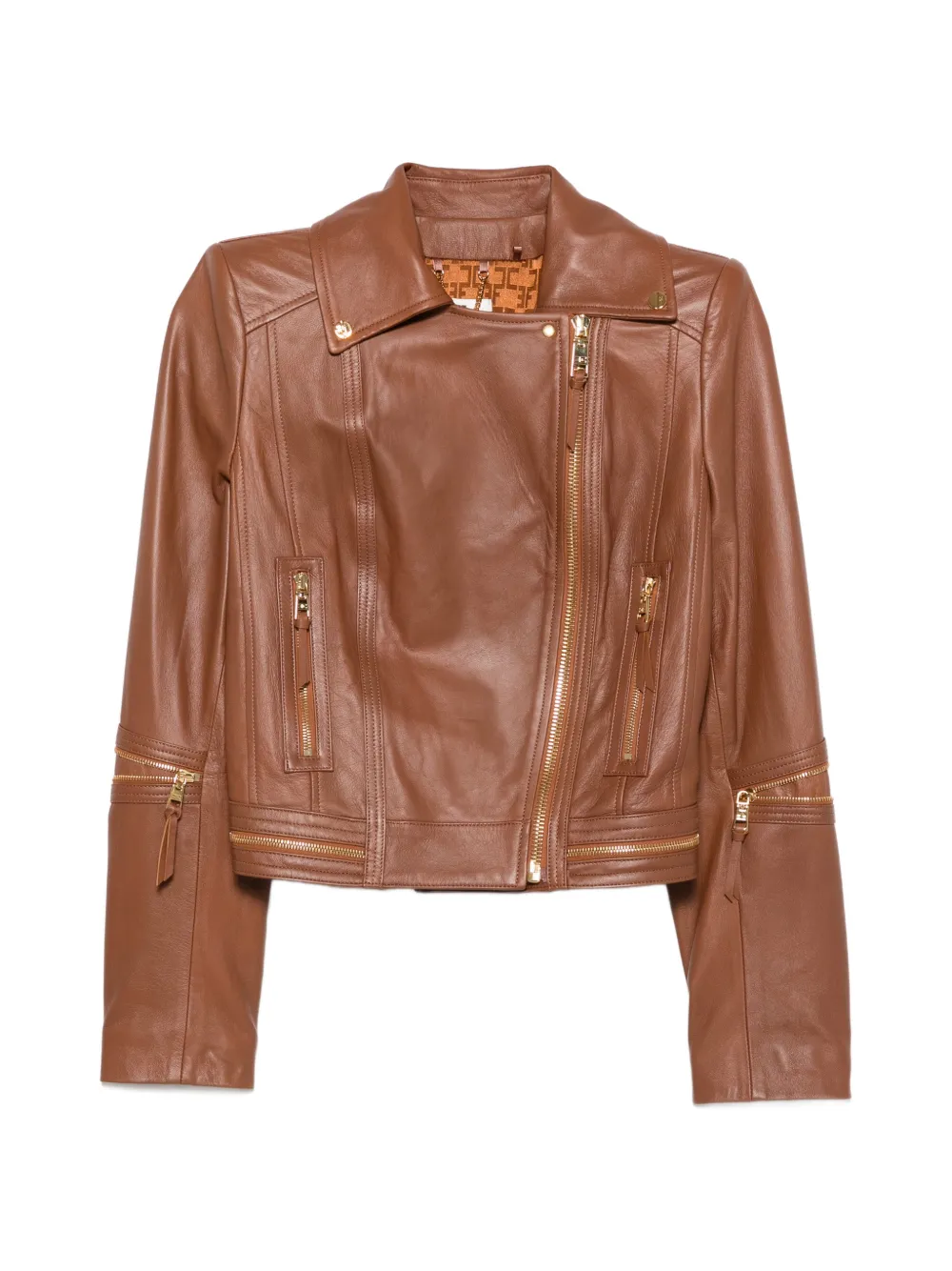 Elisabetta Franchi zipped biker jacket - Marrone