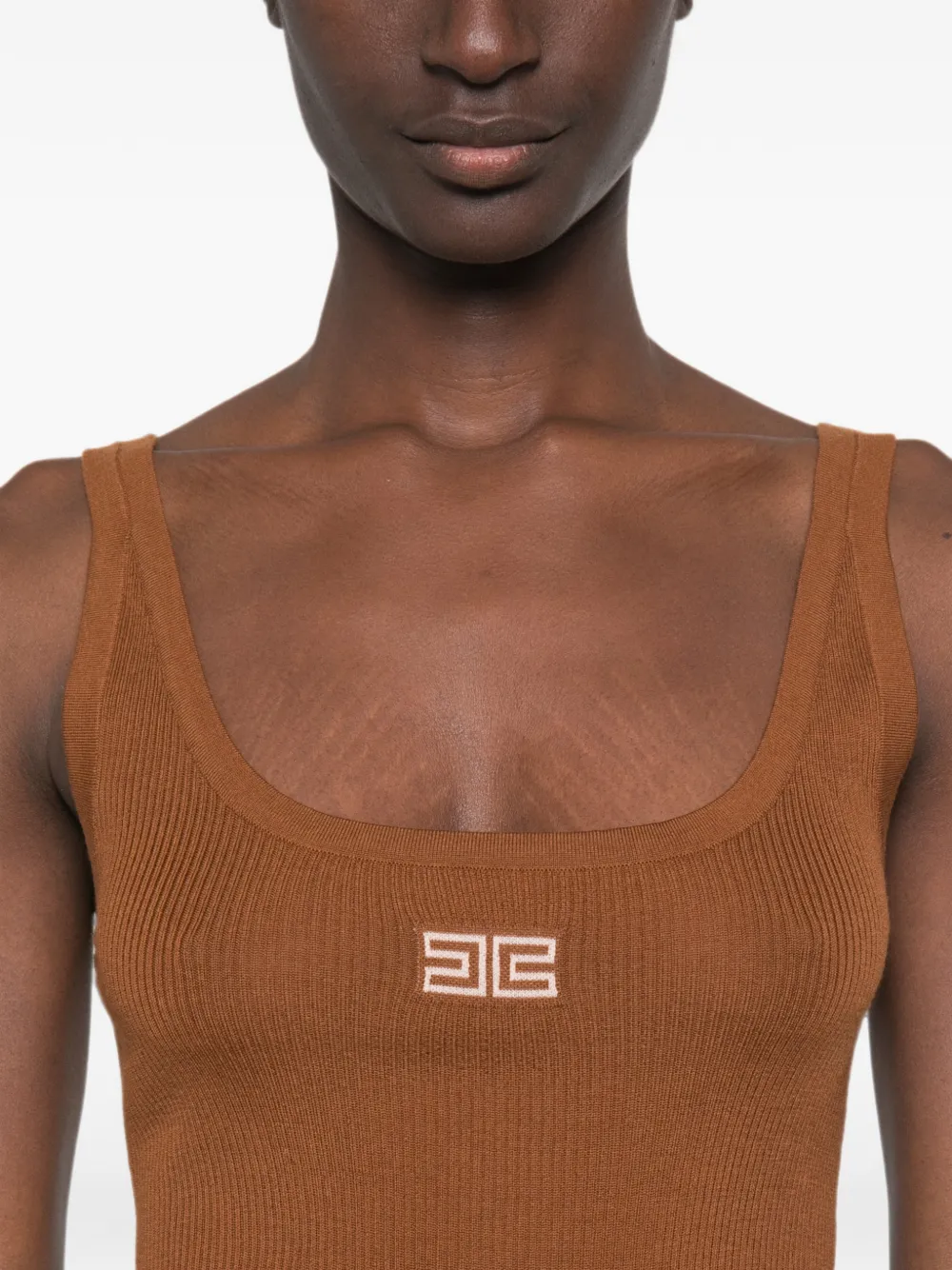 Elisabetta Franchi Ribgebreide tanktop Bruin