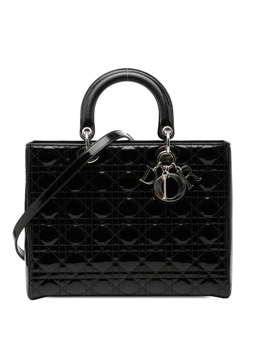 Christian Dior Pre-Owned 2014 Large Patent Cannage Lady Dior satchel - Black