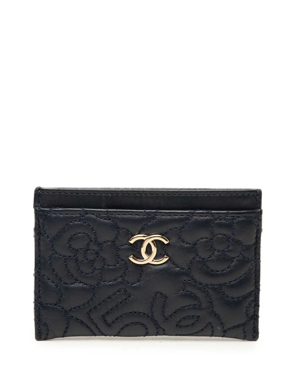 CHANEL Pre-Owned 2018-2019 CC Embossed Lambskin Camellia card holder - Blu