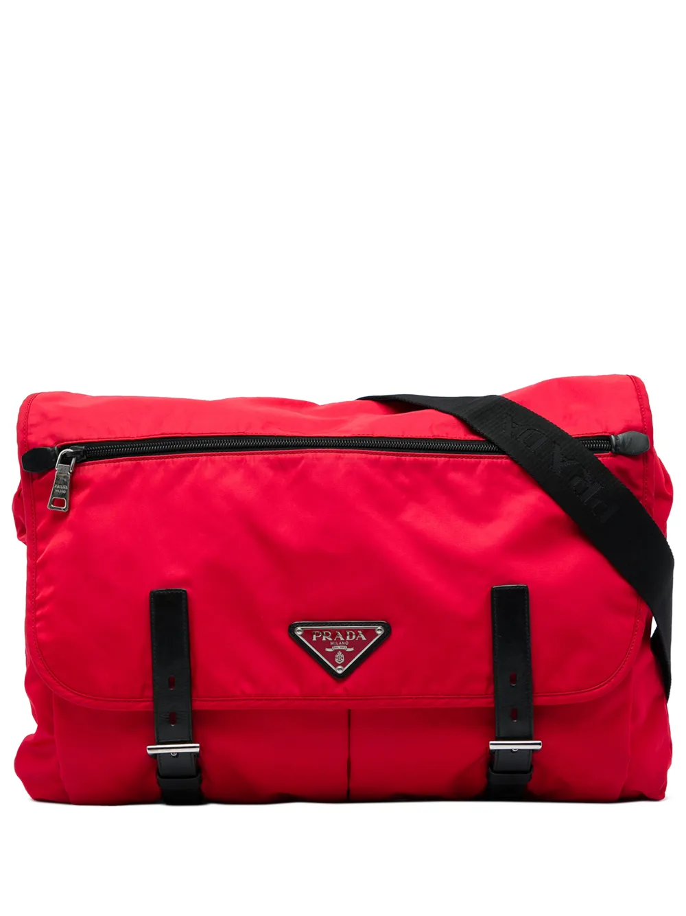 Prada Pre-Owned 2013-2026 Tessuto Zip Double Buckle Messenger Bag crossbody bag - Rosso