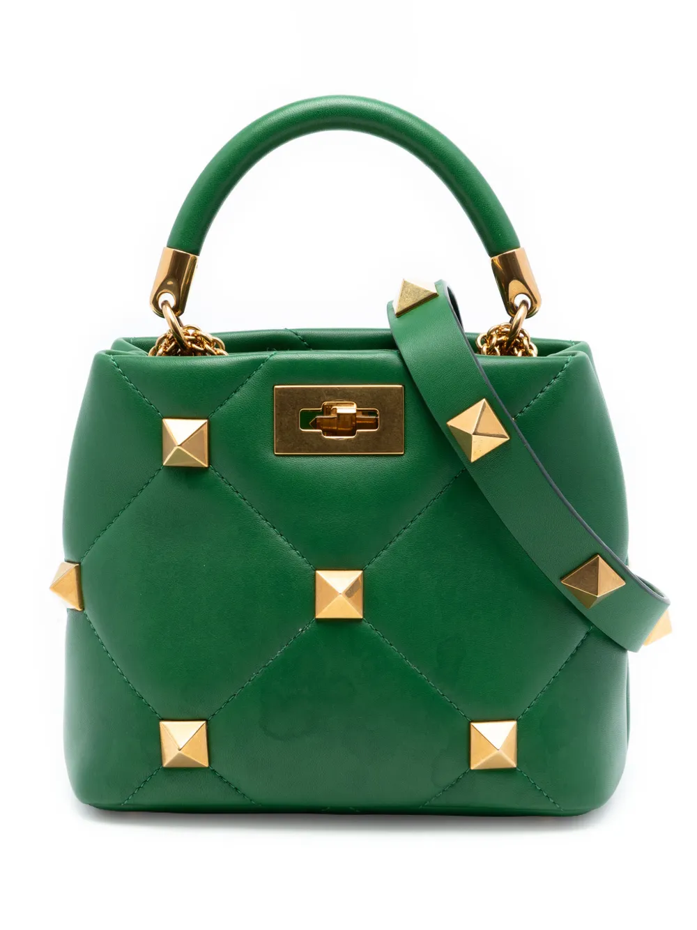 Valentino Garavani Pre-Owned 2018-2026 Small Nappa Roman Stud The Handle Bag satchel - Verde