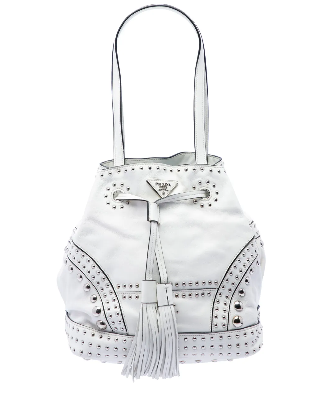 Prada Pre-Owned 2010-2026 Soft Calf Studded bucket bag - Bianco