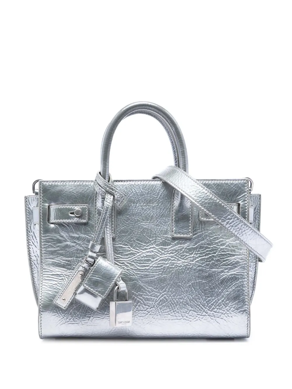 Saint Laurent Pre-Owned 2017 Nano Metallic Crinkled Calfskin Supple Sac De Jour satchel - Silver