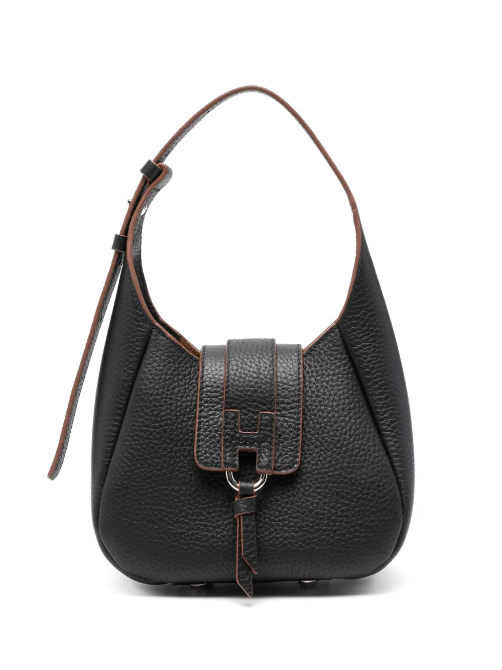 Hogan mini logo-plaque pebbled shoulder bag - Schwarz