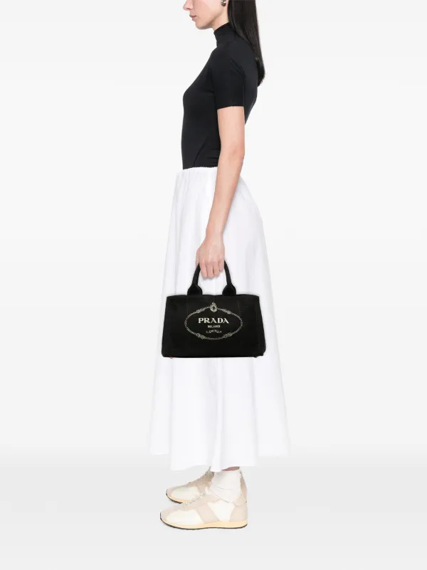 Prada Pre-Owned 2013-2026 Canvas Canapa Logo Tote Satchel | Black