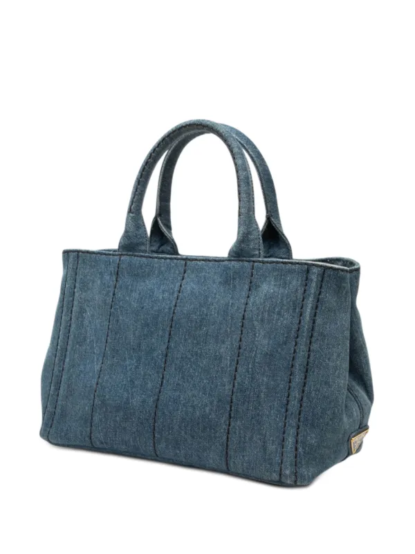 Prada Pre-Owned 2013-2026 Small Denim Canapa Logo Satchel | Blue