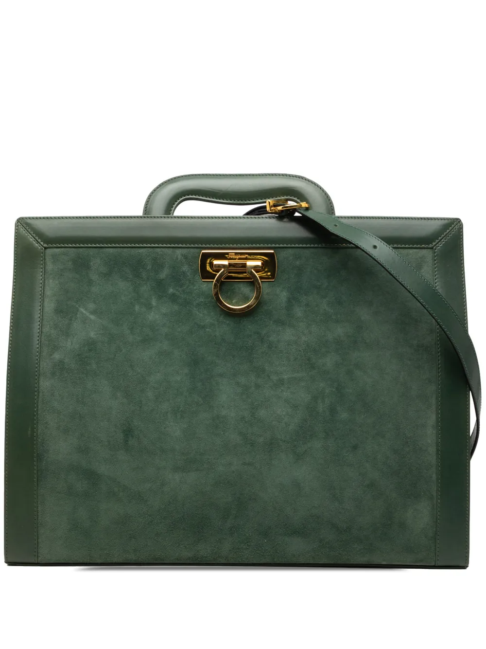 Ferragamo Pre-Owned 1990-2015 Suede and Leather Gancini Briefcase business bag - Verde