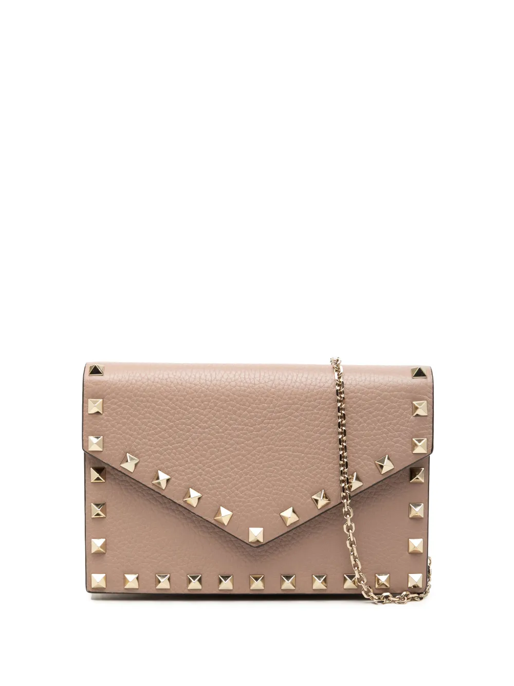 Valentino Garavani Pre-Owned 2000-2017 Pebbled Calfskin Rockstud Envelope Wallet on Chain crossbody bag - Marrone