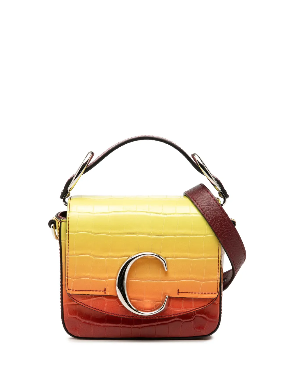 Chloé Pre-Owned 2019 Mini Croc Embossed Ombre Calfskin C satchel - Rosso