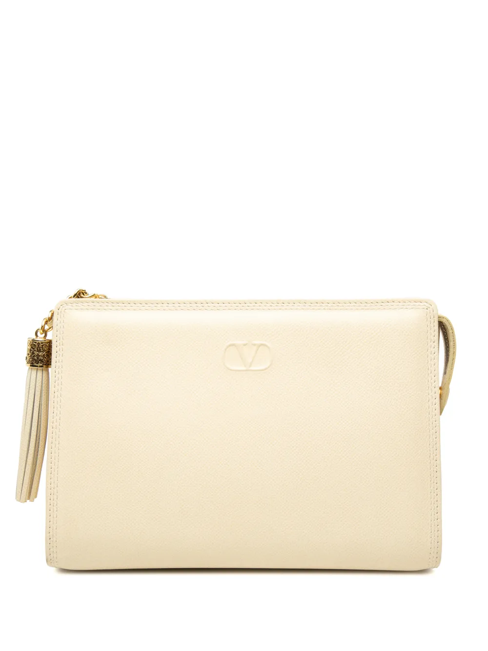 Valentino Garavani Pre-Owned 2018-2026 Grainy Calfskin VLogo Tassel clutch bag - Bianco