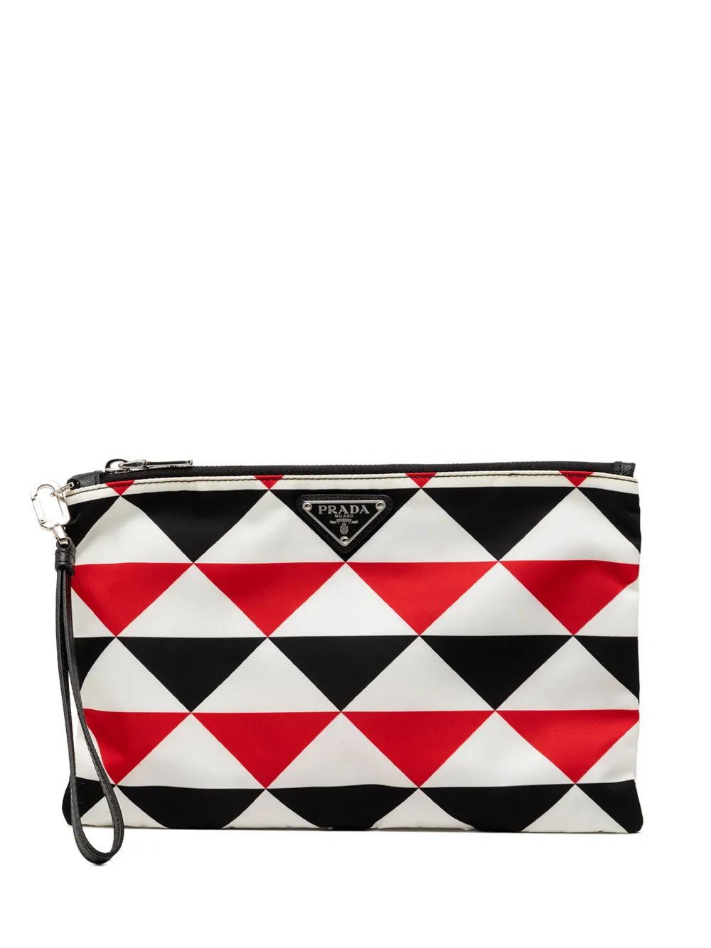 Prada Pre-Owned 2013-2026 Nylon Geometric Triangle Pattern Flat clutch bag - Bianco
