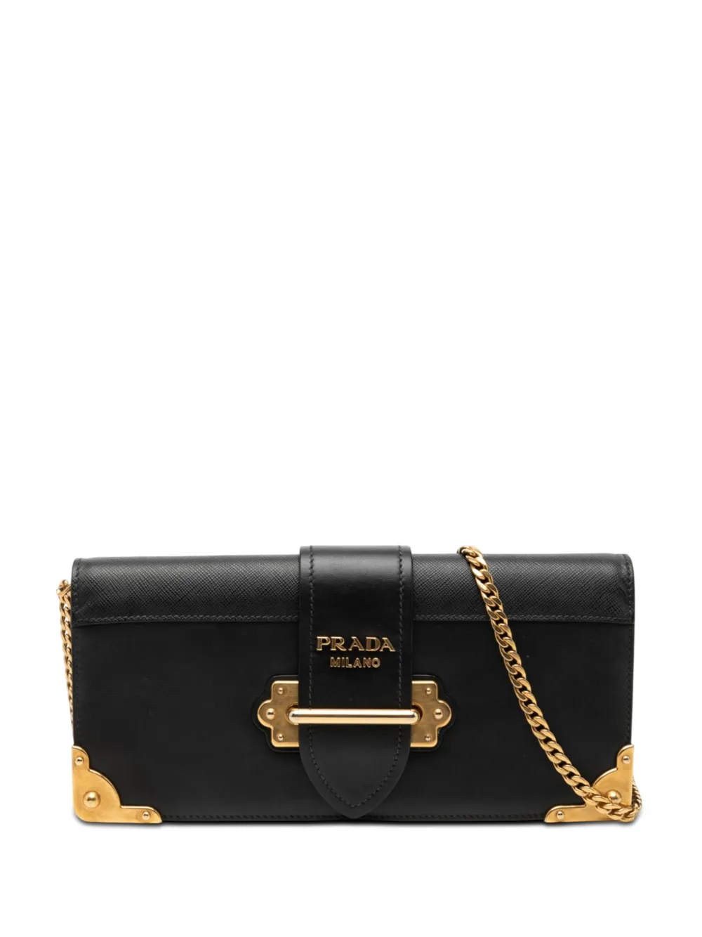 Prada Pre-Owned 2010-2026 City Calf and Saffiano Cahier Chain Clutch crossbody bag - Nero