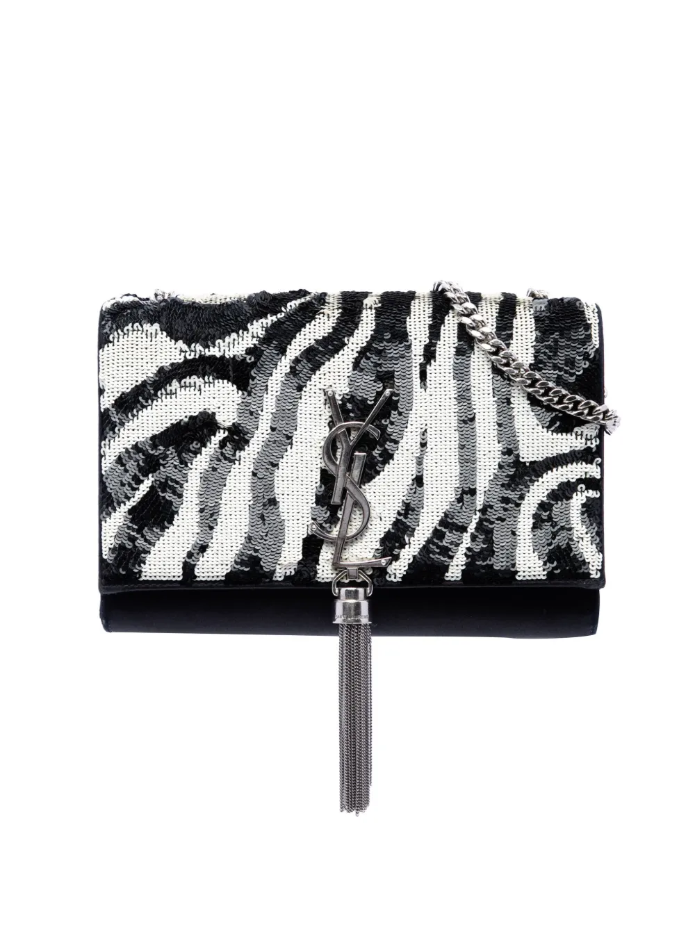 Saint Laurent Pre-Owned 2018 Small Satin Monogram Kate Zebra Sequin crossbody bag - Nero