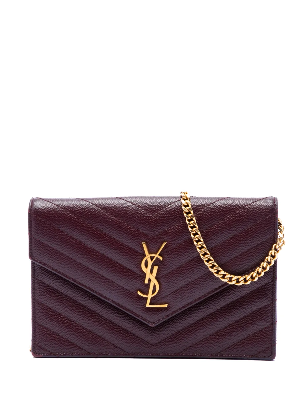 Saint Laurent Pre-Owned 2018 Grain De Poudre Matelasse Chevron Monogram Chain Wallet crossbody bag - Rosso