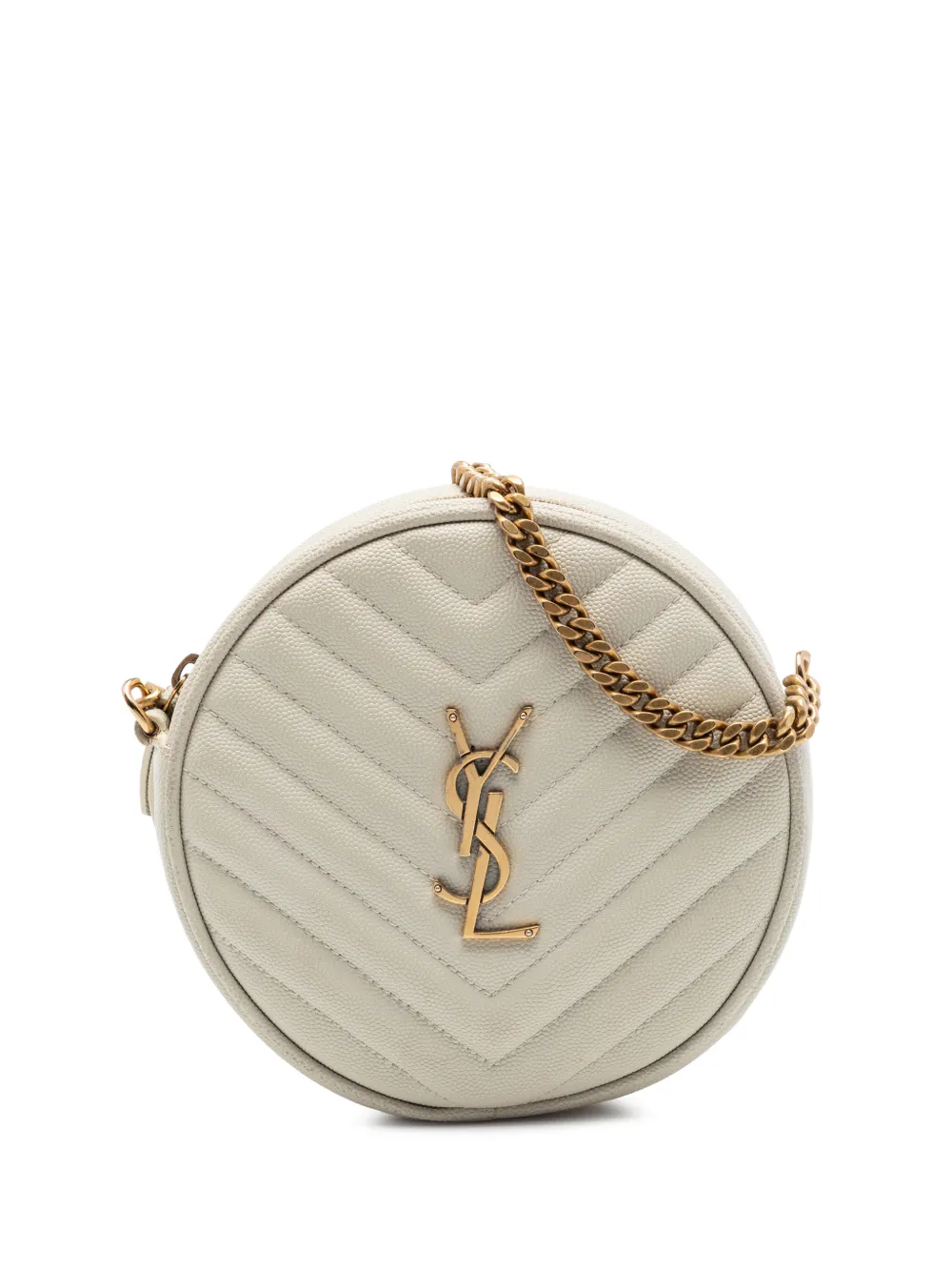 Saint Laurent Pre-Owned 2021 Grain De Poudre Chevron Round Vinyle Camera Bag crossbody bag - Bianco