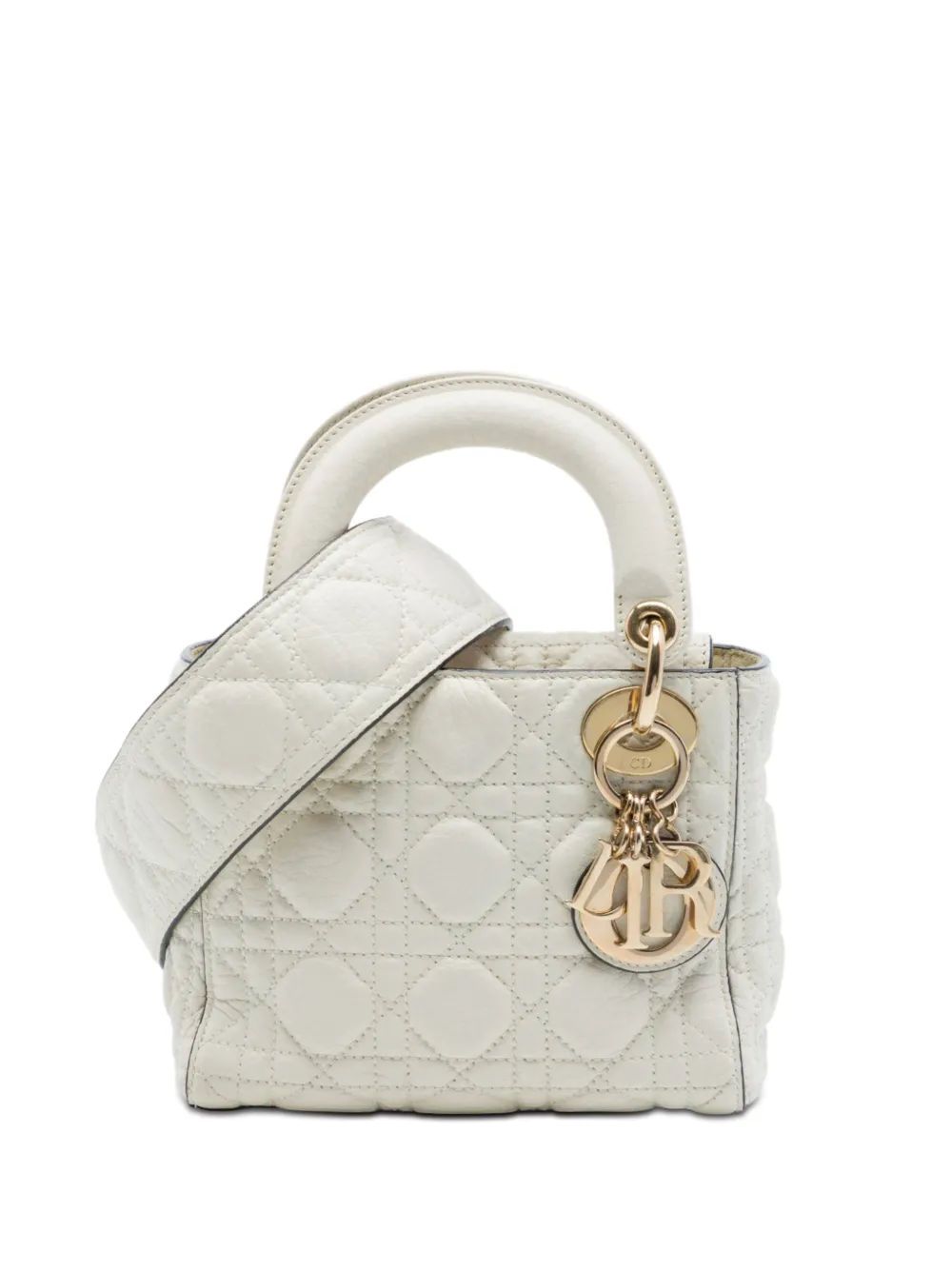 Christian Dior Pre-Owned 2017 Mini Lambskin Cannage Lady Dior satchel - Bianco