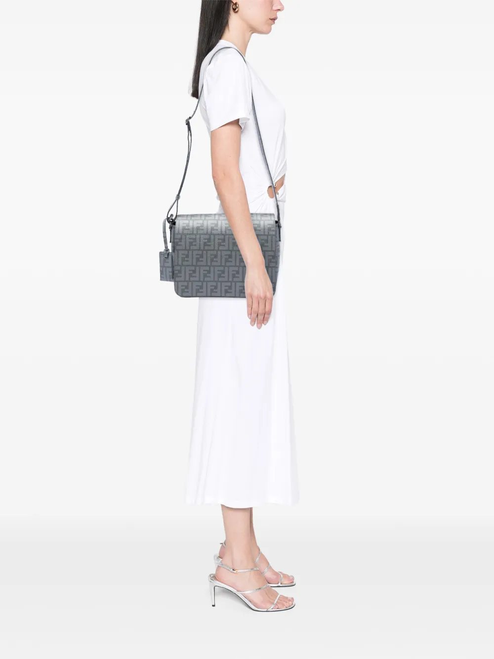Fendi Pre-owned 2010-2026 Zucca Spalmati Flap Crossbody Bag in Grey, view 2