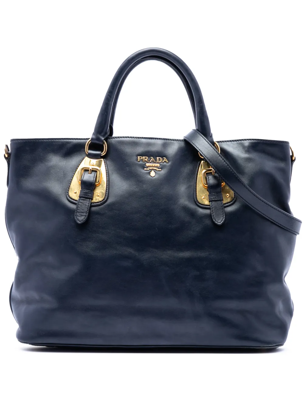 Prada Pre-Owned 2010-2026 Soft Calfskin Open Convertible Shopping Tote satchel - Blu