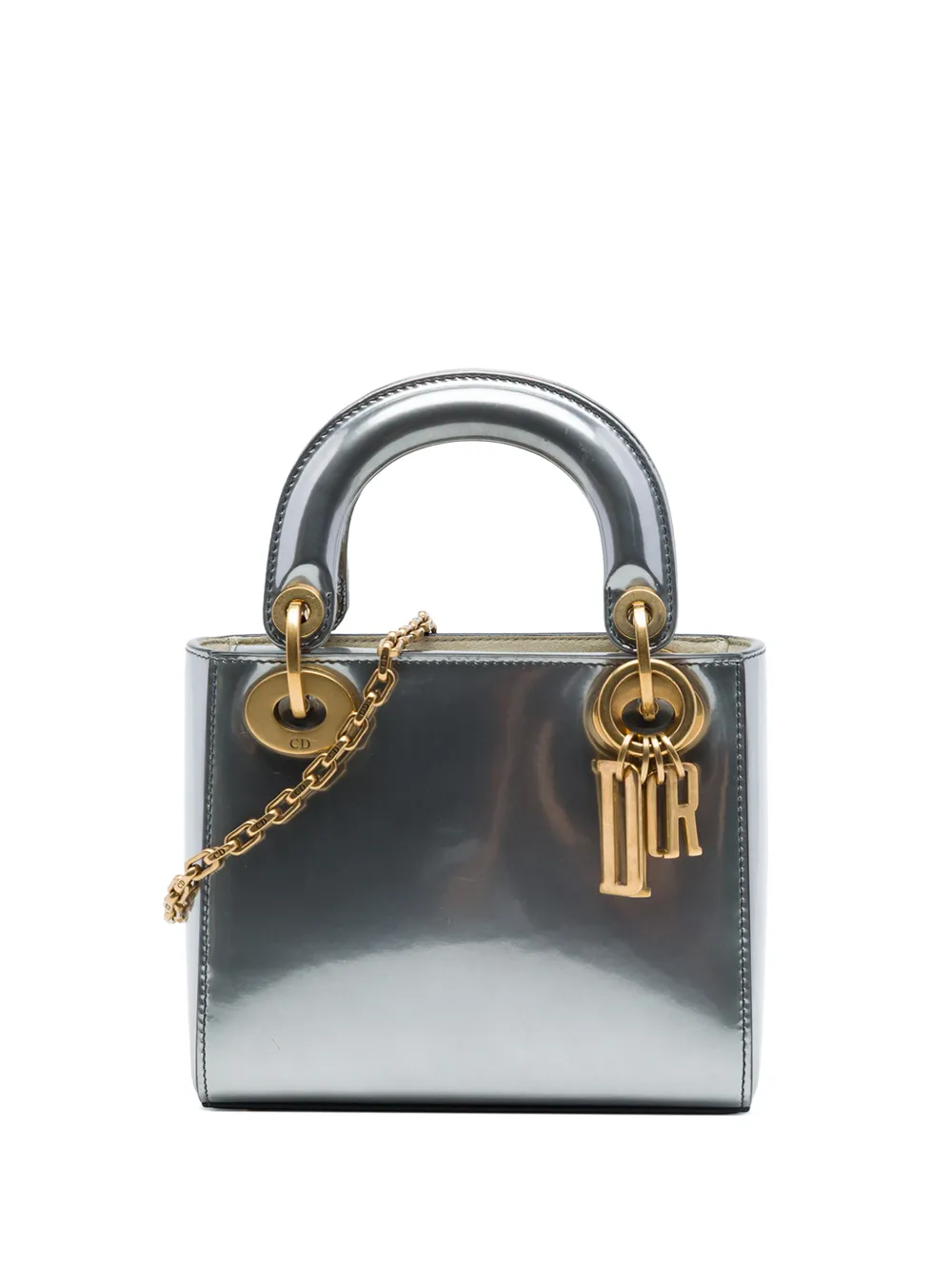 Christian Dior Pre-Owned 2018 Mini Metallic Patent Lady Dior satchel - Argento